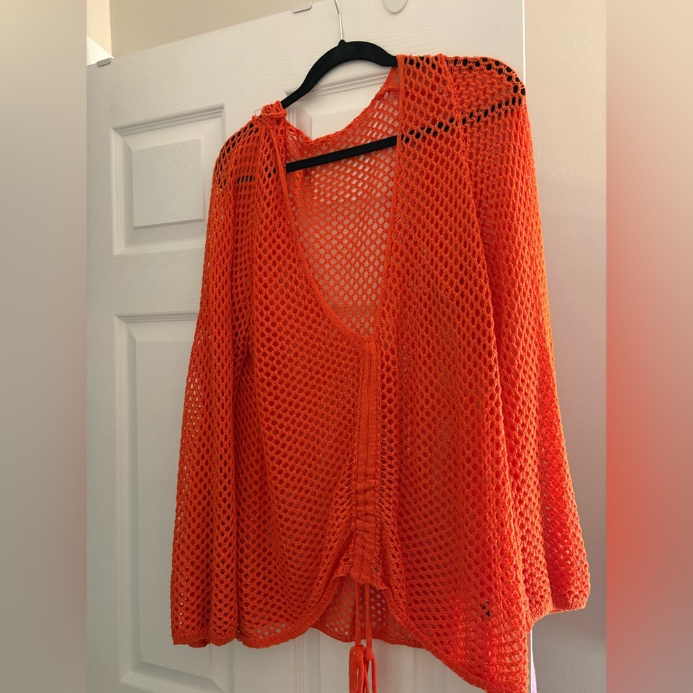 Orange Mesh Women's Sweater